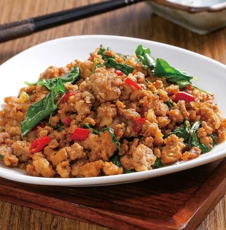 Stir fried pork with basil